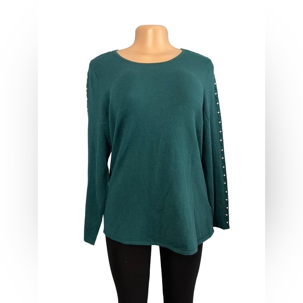 3/$30 ☀️ Soft Surroundings Teal Pearl Embellished Knit Sweater